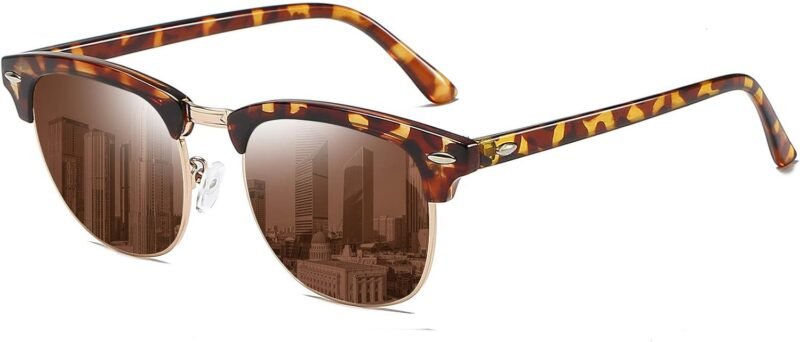 CEREMONYT Sunglasses Browline Polarized Browline Sunglasses Classic Semi-Rimless Frame Retro Brand Sunglasses for Men and Women UV 400