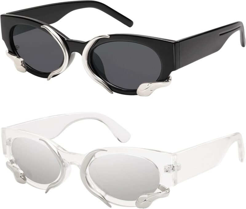CEREMONYT Sunglasses Cat Eye Trendy Sunglasses for Women Men Vintage Narrow Cateye Metal Snake Sunnie Y2k Accessories AP3621