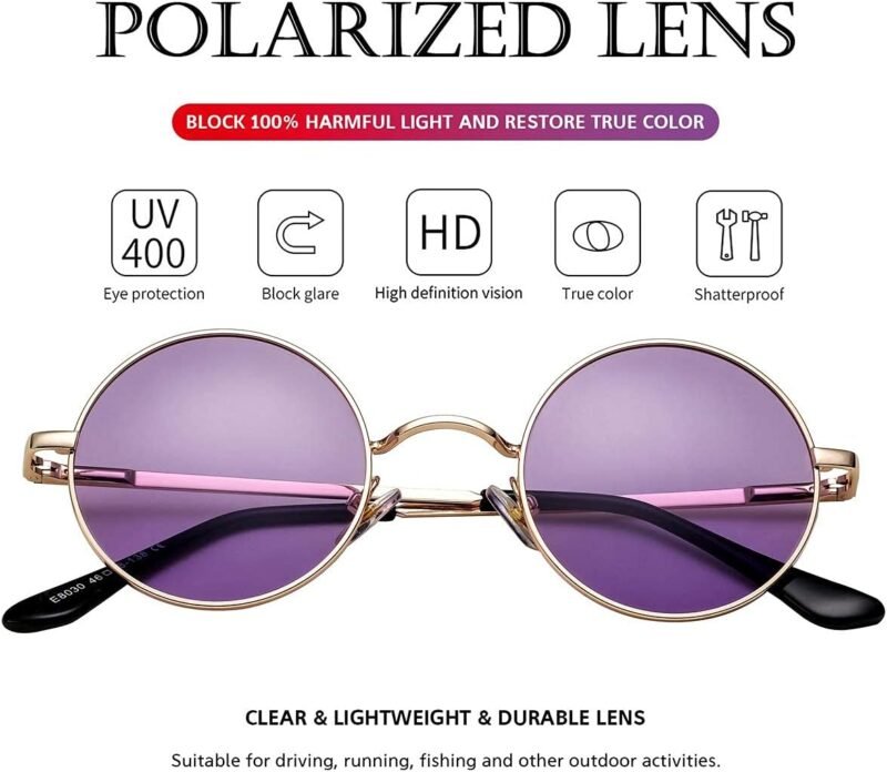 CEREMONYT Sunglasses Round Circle Lennon Glasses Retro Round Polarized Sunglasses Hippie Style Small Circle Sun Glasses