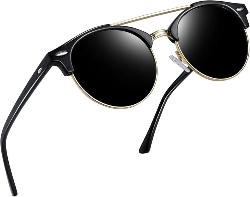 CEREMONYT Sunglasses Round  Semi-Rimless Sunglasses Half Frame Sun Glasses Brownline Shades for Women Men UV400 Protection