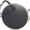 CEREMONYT Sunglasses Round  Sunglasses Steampunk Metal Classic Frame Mirror Lens(C1:Black Lens+ Silver Frame)