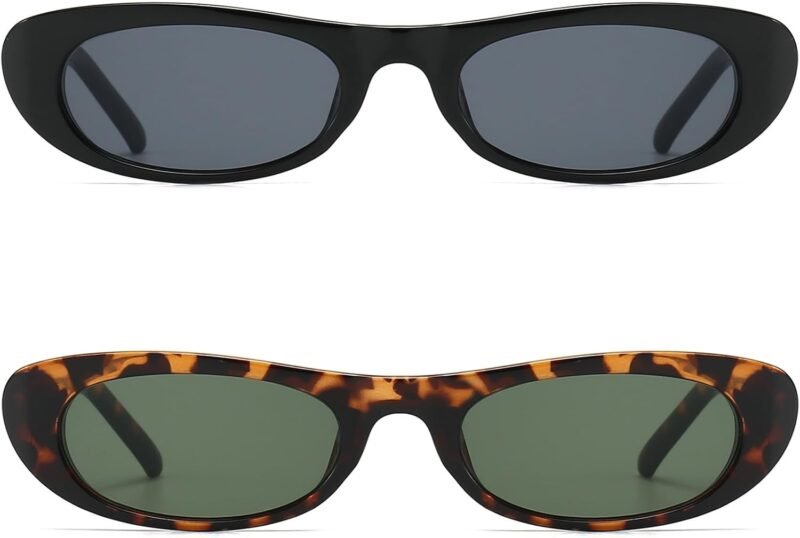 CEREMONYT Sunglasses Oval Narrow Cat Eye Sunglasses for Women 90s  Oval  Womens Oval Sunglasses Fashion Small Black Shades