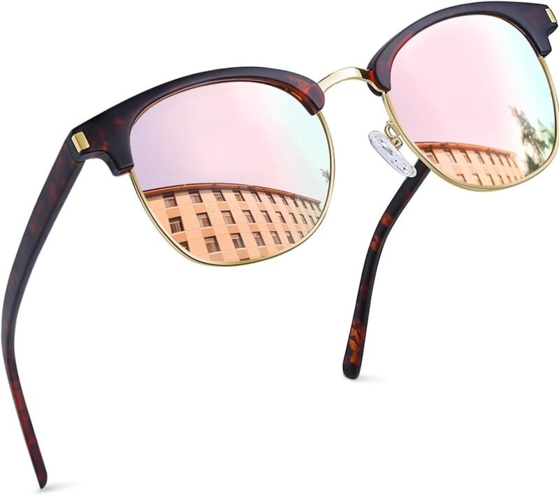 CEREMONYT Sunglasses Round  Semi-Rimless Sunglasses Half Frame Sun Glasses Brownline Shades for Women Men UV400 Protection