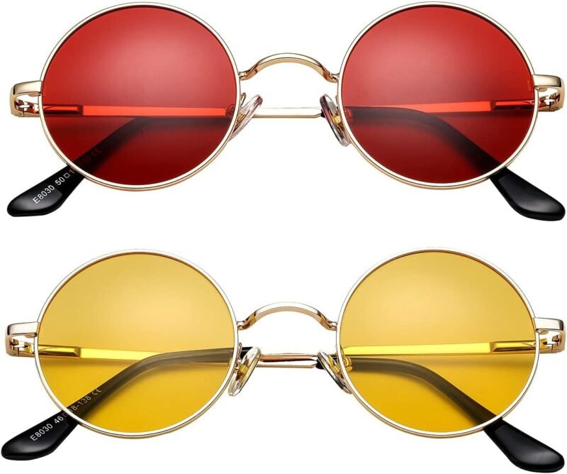 CEREMONYT Sunglasses Round Circle Lennon Glasses Retro Round Polarized Sunglasses Hippie Style Small Circle Sun Glasses