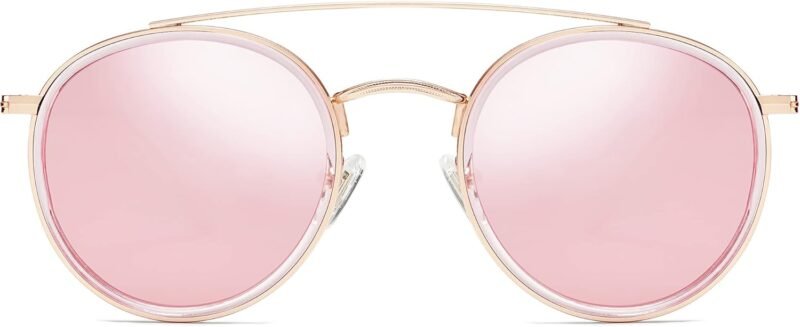 CEREMONYT Sunglasses Round Retro Round Double Bridge Polarized Sunglasses for Women Men Vintage Circle UV400 Sunnies SJ1104