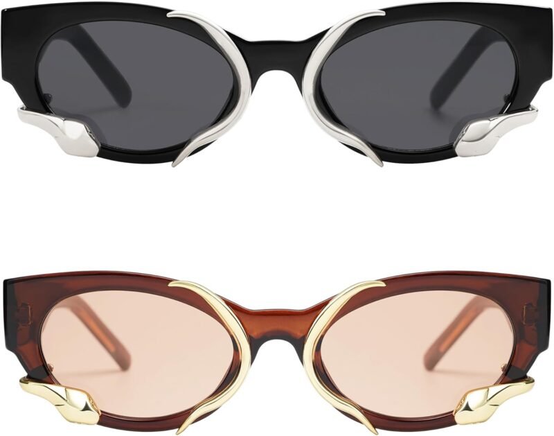 CEREMONYT Sunglasses Cat Eye Trendy Sunglasses for Women Men Vintage Narrow Cateye Metal Snake Sunnie Y2k Accessories AP3621