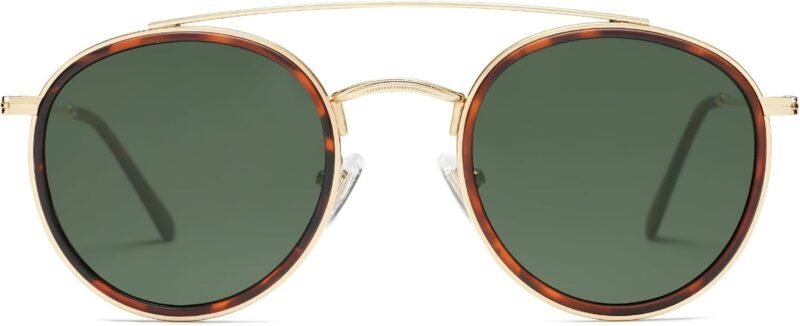 CEREMONYT Sunglasses Round Retro Round Double Bridge Polarized Sunglasses for Women Men Vintage Circle UV400 Sunnies SJ1104