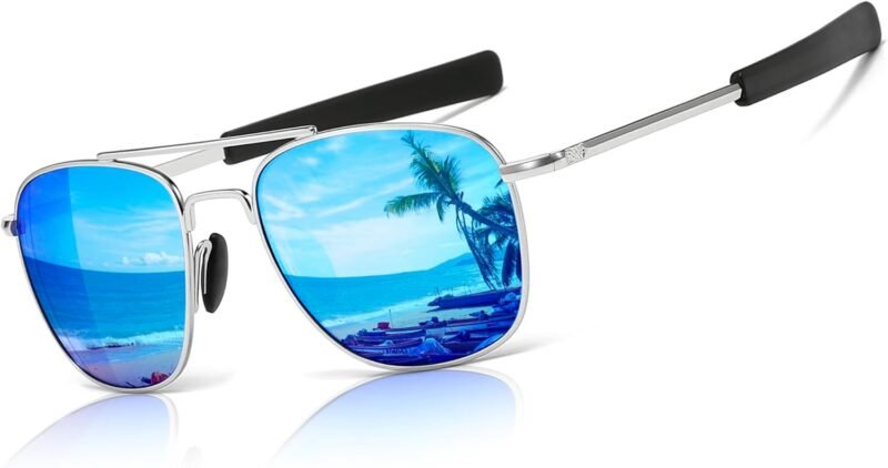 CEREMONYT Sunglasses Men’s Military Style Polarized Pilot  Sunglasses Bayonet Temples