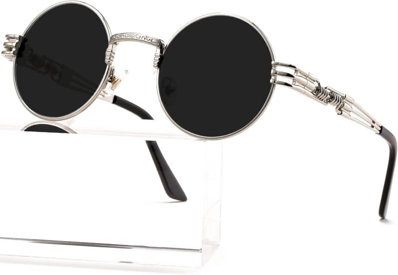 CEREMONYT Sunglasses Round  Round Steampunk Sunglasses Circle Lennon Hippie Glasses Metal Frame 100% UV Blocking Lens