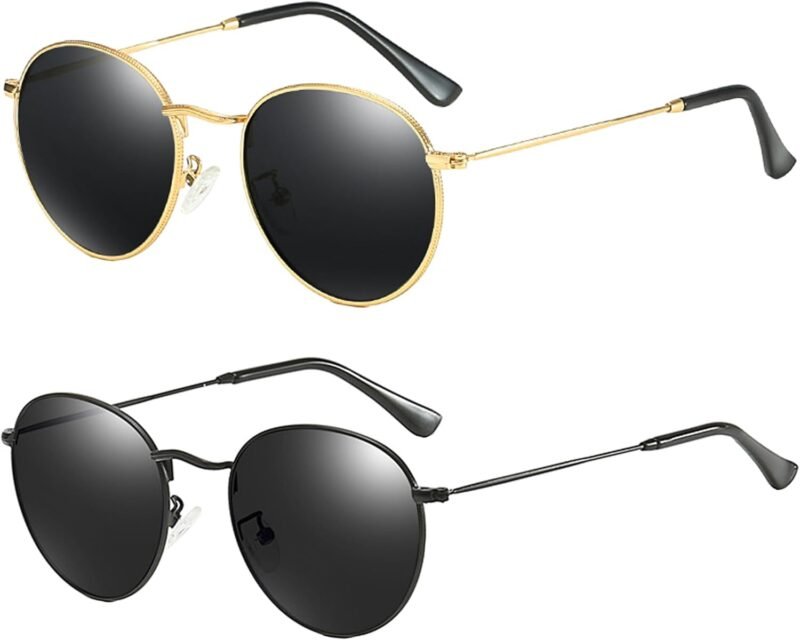 CEREMONYT Sunglasses Round Polarized Sunglasses for Women Men Classic Retro Sun Glasses Circle Metal Frame Shades UV Protection