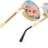 CEREMONYT Sunglasses Round E72 Retro Steampunk Style Inspired Round Metal Circle Polarized Sunglasses for Women Men