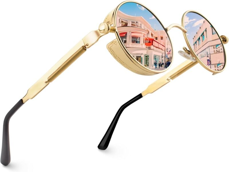 CEREMONYT Sunglasses Round E72 Retro Steampunk Style Inspired Round Metal Circle Polarized Sunglasses for Women Men