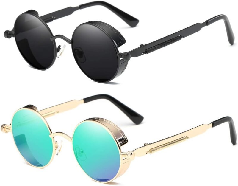 CEREMONYT Sunglasses Round  Vintage Steampunk Retro Metal Round Circle Frame Sunglasses