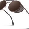CEREMONYT Sunglasses Round E72 Retro Steampunk Style Inspired Round Metal Circle Polarized Sunglasses for Women Men