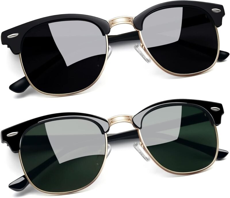 CEREMONYT Sunglasses Round  Semi-Rimless Sunglasses Half Frame Sun Glasses Brownline Shades for Women Men UV400 Protection