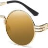 CEREMONYT Sunglasses Round  Sunglasses Steampunk Metal Classic Frame Mirror Lens(C1:Black Lens+ Silver Frame)