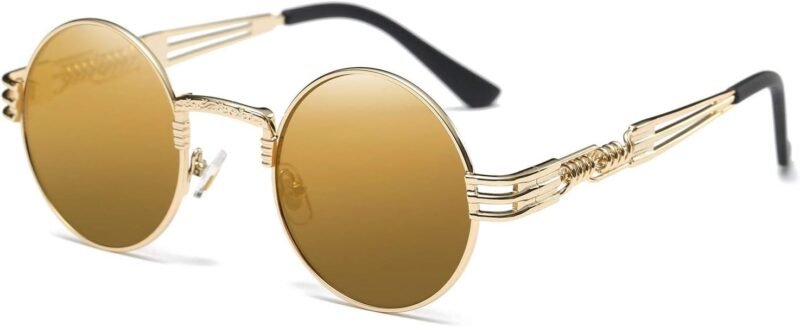 CEREMONYT Sunglasses Round  Sunglasses Steampunk Metal Classic Frame Mirror Lens(C1:Black Lens+ Silver Frame)