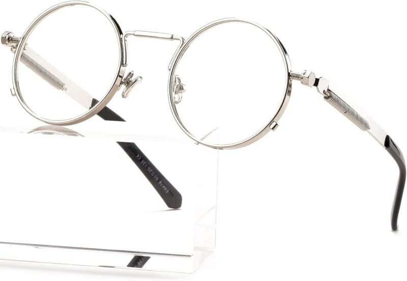 CEREMONYT Sunglasses Round Steampunk Sunglasses Circle Lennon Glasses Gothic Metal Frame 100% UV Blocking Lens