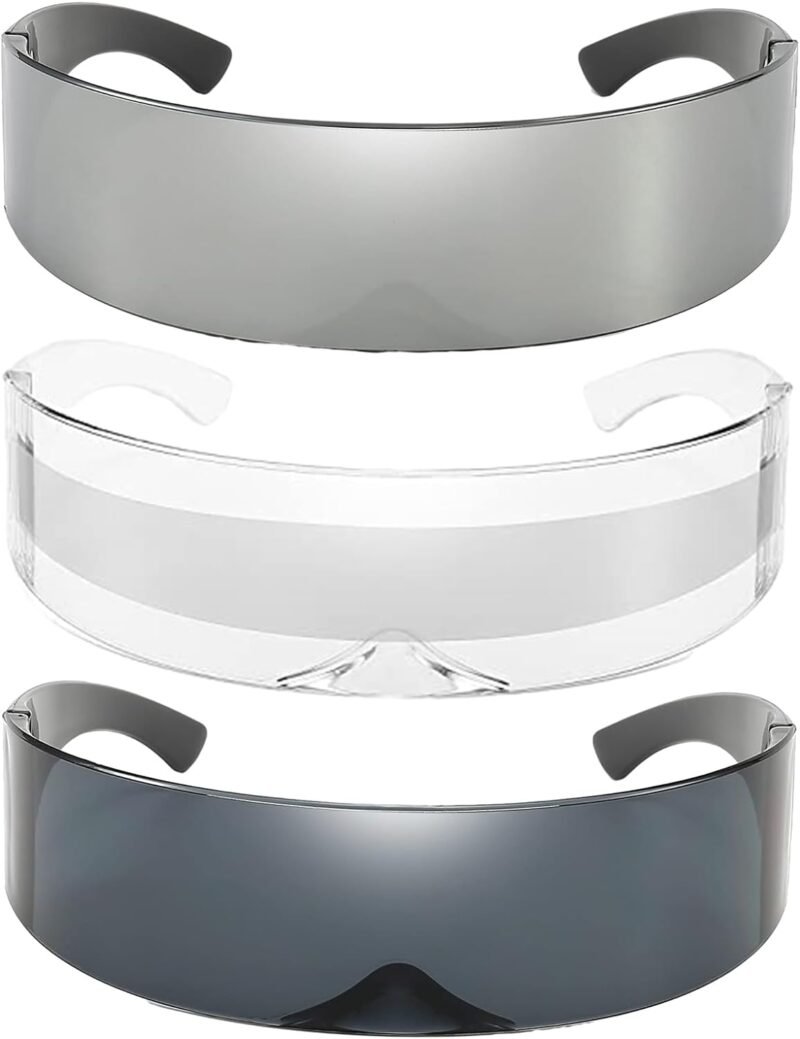 CEREMONYT Sunglasses Wraparound Futuristic Sunglasses Y2K Space Cyclops Wrap Around Glasses Rimless Translucent Mirrored Lens