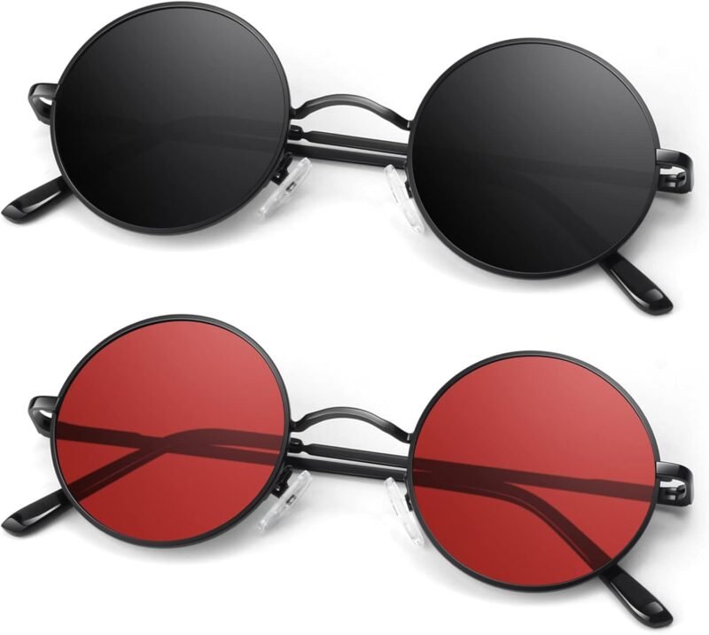 CEREMONYT Sunglasses Round  Polarized Sunglasses Men Women,Retro Metal Hippie Shades with 100% UV Protection