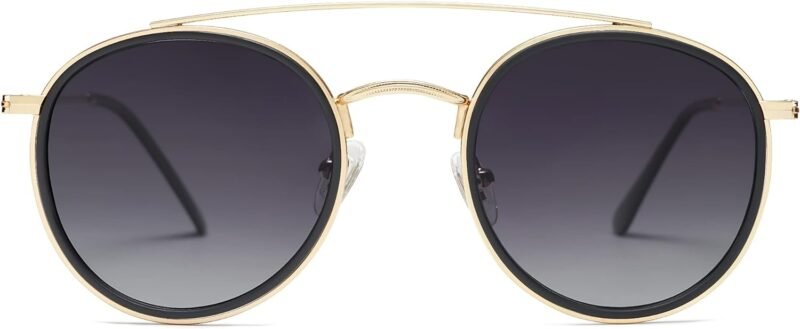 CEREMONYT Sunglasses Round Retro Round Double Bridge Polarized Sunglasses for Women Men Vintage Circle UV400 Sunnies SJ1104