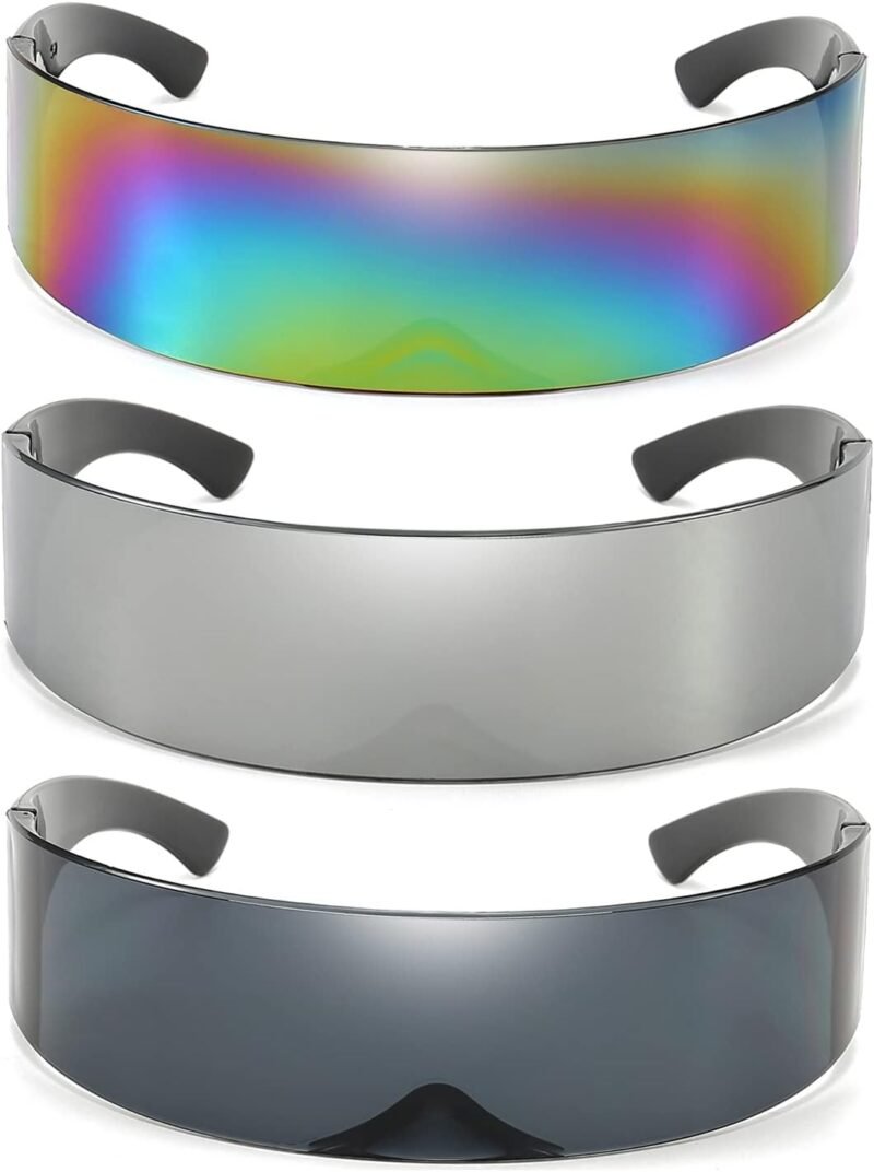 CEREMONYT Sunglasses Wraparound Futuristic Sunglasses Y2K Space Cyclops Wrap Around Glasses Rimless Translucent Mirrored Lens