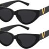 CEREMONYT Sunglasses Cat EyeFashion Cat Eye Sunglasses for Women 90s  Trendy Y2K Aesthetic Vintage Small Black Shades 2 Pack