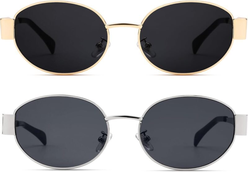 CEREMONYT Sunglasses Oval Sunglasses for Women Men – Fashion Sun Glasses – Rectangle Metal Frame Shades