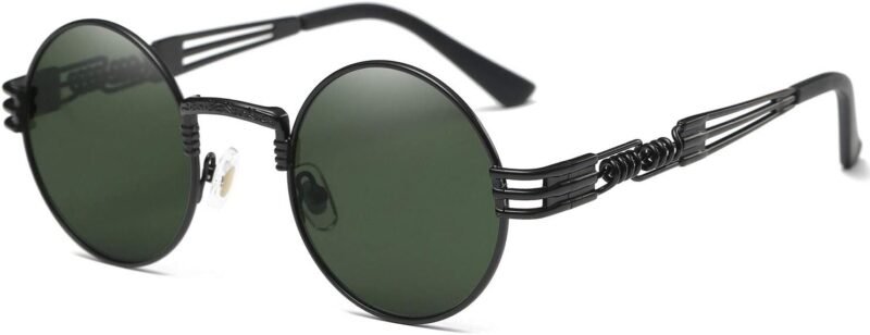 CEREMONYT Sunglasses Round  Sunglasses Steampunk Metal Classic Frame Mirror Lens(C1:Black Lens+ Silver Frame)