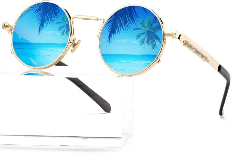 CEREMONYT Sunglasses Round Steampunk Sunglasses Circle Lennon Glasses Gothic Metal Frame 100% UV Blocking Lens