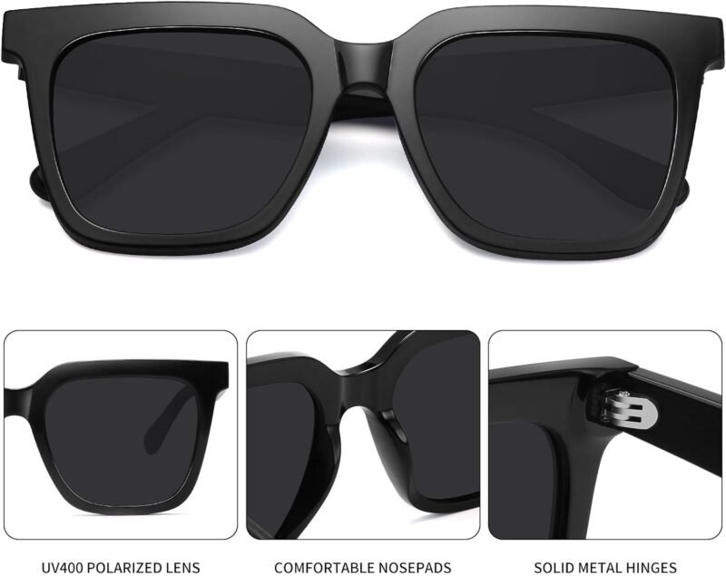 CEREMONYT Sunglasses Square Large Square Sunglasses Trendy Polarized Sunglasses for Women Men Classic Retro Style UV400 Protection
