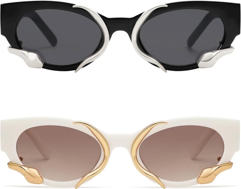 CEREMONYT Sunglasses Cat Eye Trendy Sunglasses for Women Men Vintage Narrow Cateye Metal Snake Sunnie Y2k Accessories AP3621