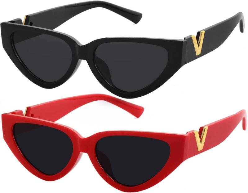 CEREMONYT Sunglasses Cat EyeFashion Cat Eye Sunglasses for Women 90s  Trendy Y2K Aesthetic Vintage Small Black Shades 2 Pack