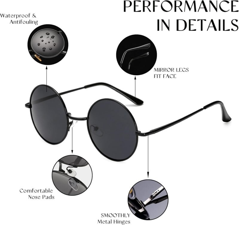 CEREMONYT Sunglasses Round  For Men Women Retro Metal Hippie Circle Eyeglasses Clear Lens Vintage Accessories UV Protection