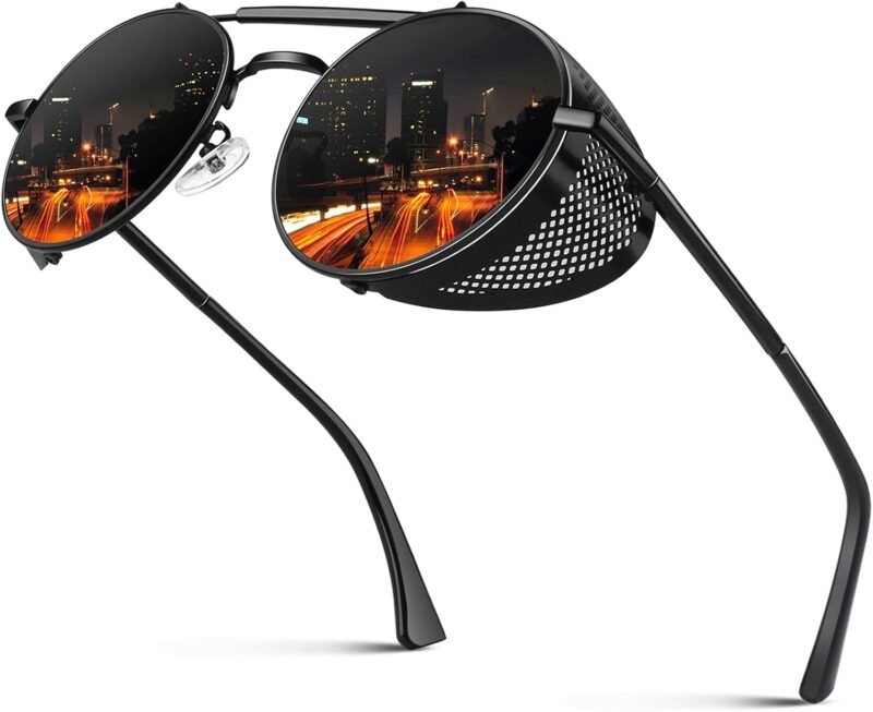 CEREMONYT Sunglasses Round E72 Retro Steampunk Style Inspired Round Metal Circle Polarized Sunglasses for Women Men