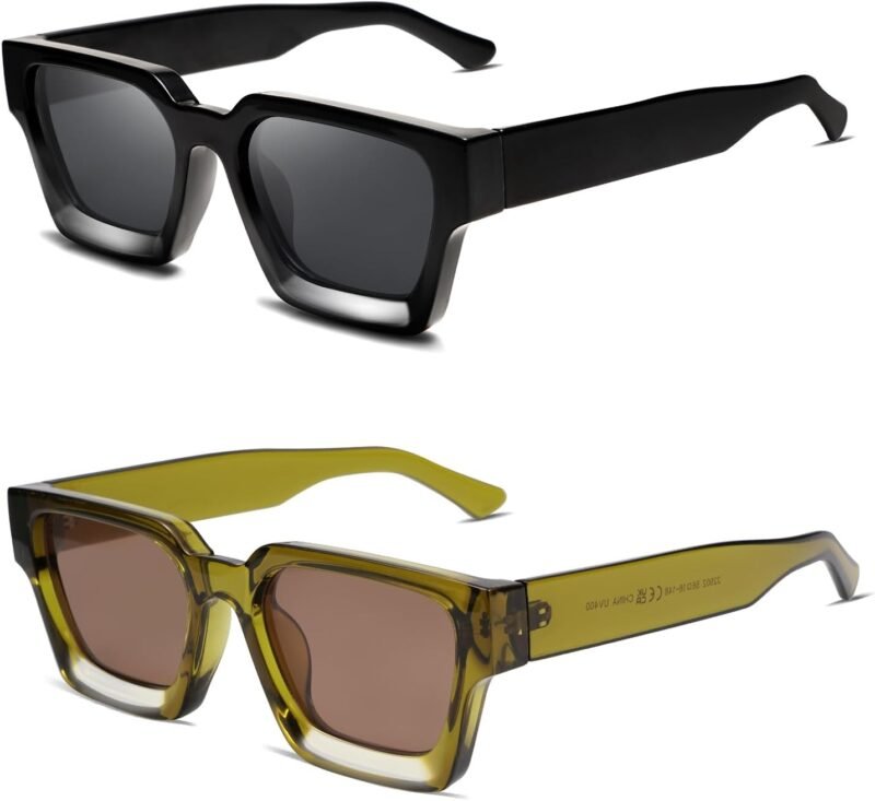 CEREMONYT Sunglasses Square  Thick Square Sunglasses for Men Women Retro Chunky Rectangle Shades UV400 Protection VL9731