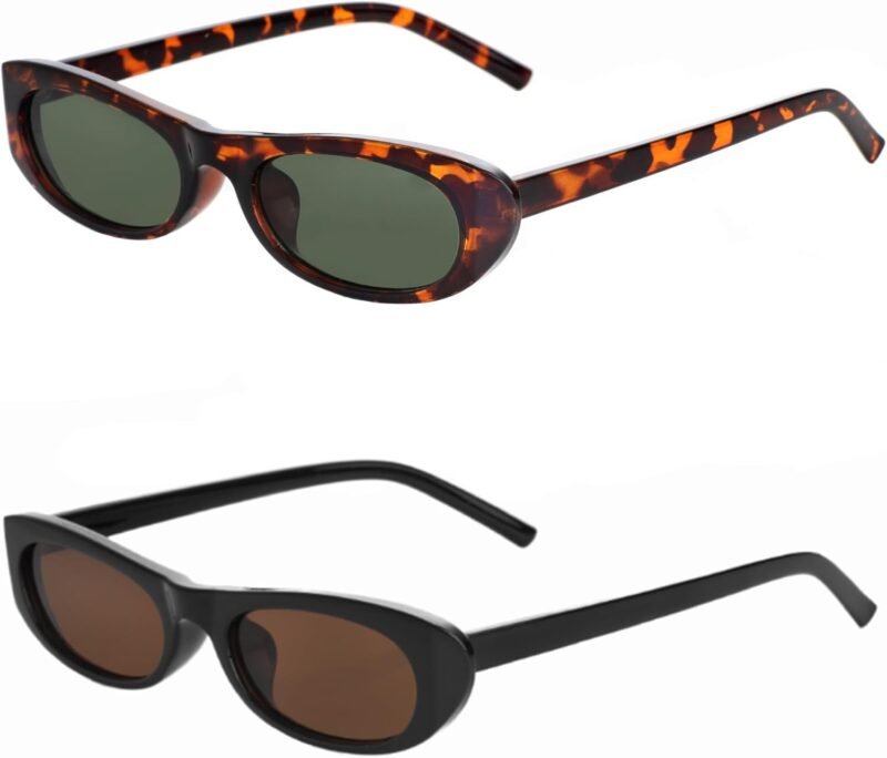 CEREMONYT Sunglasses Oval Narrow Cat Eye Sunglasses for Women Men 90s Sun Glasses Womens Small Oval Sunglasses Black Shades