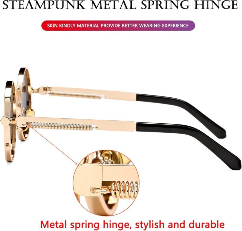 CEREMONYT Sunglasses Round Steampunk Sunglasses Circle Lennon Glasses Gothic Metal Frame 100% UV Blocking Lens