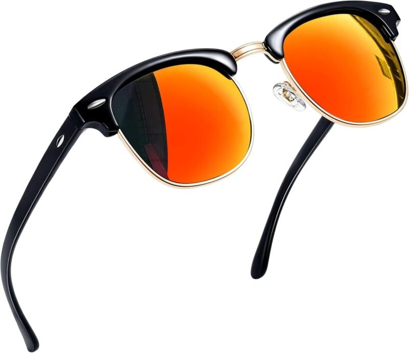 CEREMONYT Sunglasses Round  Semi-Rimless Sunglasses Half Frame Sun Glasses Brownline Shades for Women Men UV400 Protection