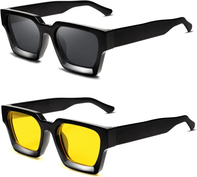 CEREMONYT Sunglasses Square  Thick Square Sunglasses for Men Women Retro Chunky Rectangle Shades UV400 Protection VL9731