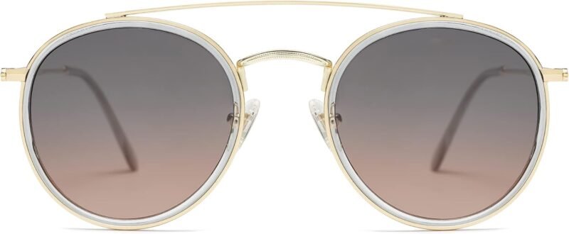 CEREMONYT Sunglasses Round Retro Round Double Bridge Polarized Sunglasses for Women Men Vintage Circle UV400 Sunnies SJ1104