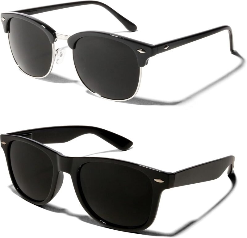 CEREMONYT Sunglasses Super Dark Black Sunglasses WayfarerUV Protection Lens Spring Hinge 80s Vintage Retro Inspired Shades