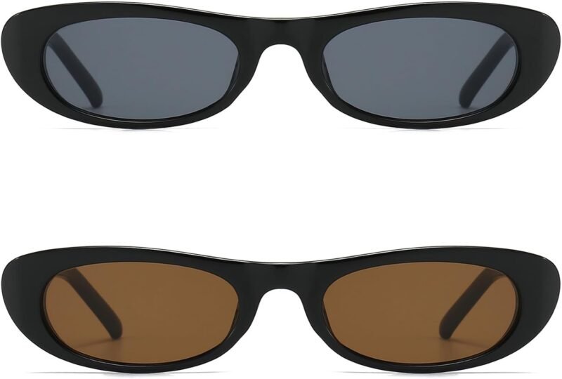 CEREMONYT Sunglasses Oval Narrow Cat Eye Sunglasses for Women 90s  Oval  Womens Oval Sunglasses Fashion Small Black Shades