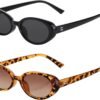 CEREMONYT Sunglasses Vintage Small Oval Sunglasses for Women Men 90s Sunglasses Narrow Eyeglasses UV400 Protection 2 Pack