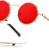 CEREMONYT Sunglasses Round Steampunk Sunglasses Circle Lennon Glasses Gothic Metal Frame 100% UV Blocking Lens