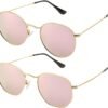 CEREMONYT Sunglasses Round Small Round Polarized Sunglasses for Men Women Classic Circle Metal Frame Sun Glasses 2 Pack