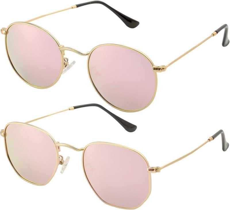 CEREMONYT Sunglasses Round Small Round Polarized Sunglasses for Men Women Classic Circle Metal Frame Sun Glasses 2 Pack