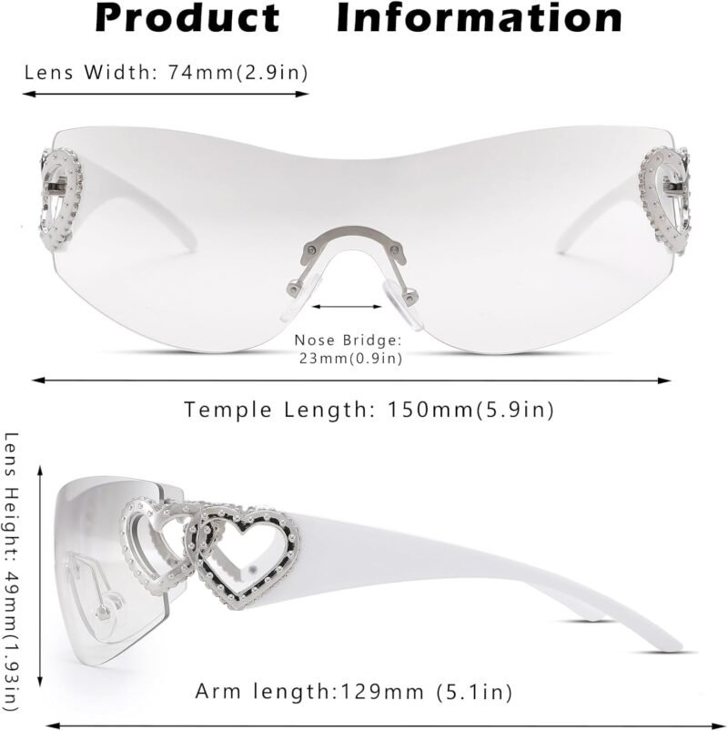 61qxyVG2-4L._AC_SL1500 CEREMONYT Sunglasses Wraparound Pro Wrap Around Rimless Sunglasses Women Men, Oversized Fashion Futuristic Sun Glasses Cool Shade 2000S Trendy