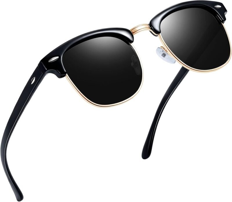 CEREMONYT Sunglasses Round  Semi-Rimless Sunglasses Half Frame Sun Glasses Brownline Shades for Women Men UV400 Protection