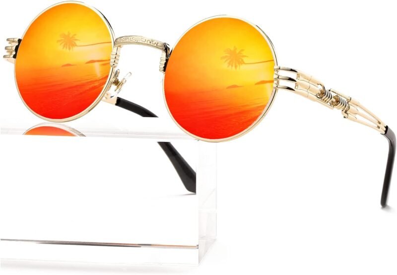 CEREMONYT Sunglasses Round  Round Steampunk Sunglasses Circle Lennon Hippie Glasses Metal Frame 100% UV Blocking Lens